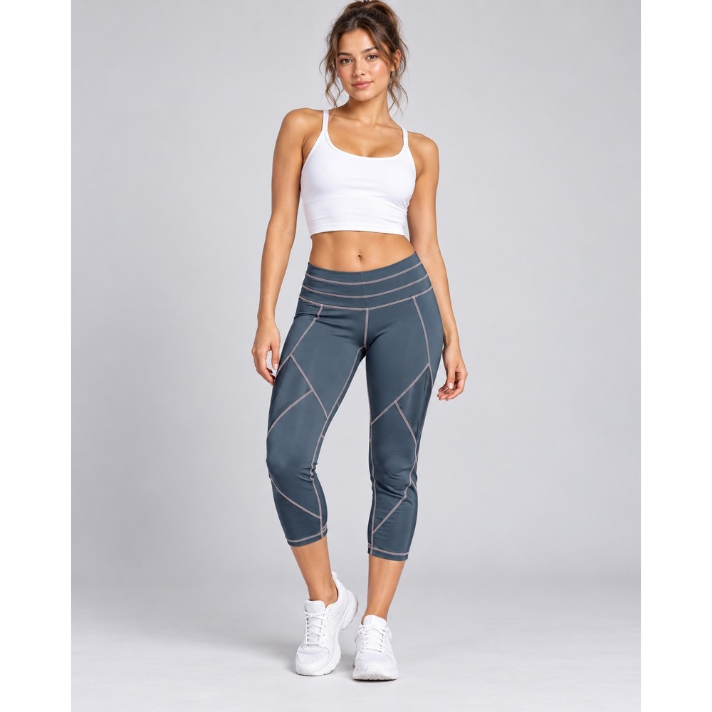 Athleta Womens Small Slate Blue Capri Leggings Mesh Panels Contrast Stitching